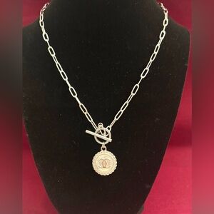 Upcycled and Stamped Toggle Necklace in Silver with Iconic Charm Pendant